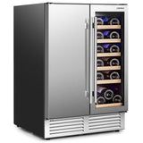 带独立温度控制和 LED 灯的二合一饮料酒柜-银色 2-in-1 Beverage and Wine Cooler with Independent Temperature Control and LED Lights-Silver