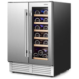 带独立温度控制和 LED 灯的二合一饮料酒柜-银色 2-in-1 Beverage and Wine Cooler with Independent Temperature Control and LED Lights-Silver