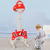 三合一儿童篮球框可调节高度带球玩具套装-红色 3-in-1 Basketball Hoop for Kids Adjustable Height Playset with Balls-Red