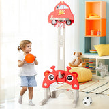 三合一儿童篮球框可调节高度带球玩具套装-红色 3-in-1 Basketball Hoop for Kids Adjustable Height Playset with Balls-Red