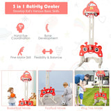 三合一儿童篮球框可调节高度带球玩具套装-红色 3-in-1 Basketball Hoop for Kids Adjustable Height Playset with Balls-Red