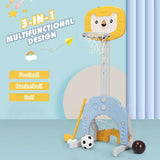 三合一可调节儿童篮球框运动套装-黄色 3-in-1 Adjustable Kids Basketball Hoop Sports Set-Yellow