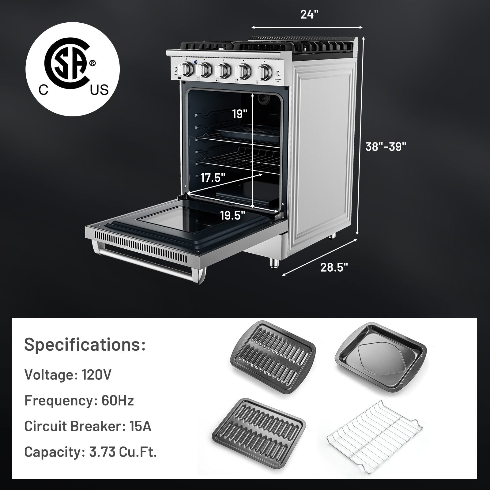 24 英寸独立式天然气灶，带 4 个燃烧器炉灶 24 Inches Freestanding Natural Gas Range with 4 Burners Cooktop