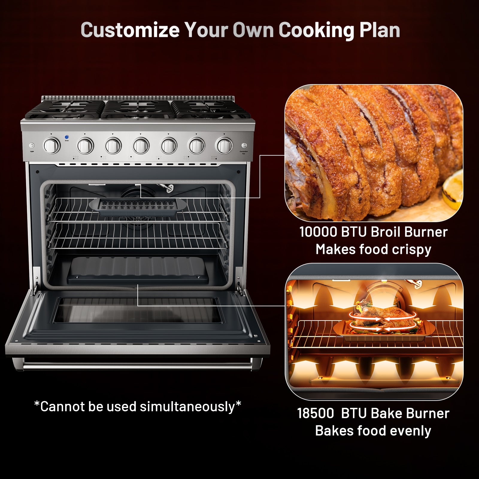 36 英寸独立式天然气灶，带 6 个燃烧器炉灶 36 Inches Freestanding Natural Gas Range with 6 Burners Cooktop