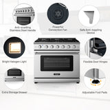 36 英寸独立式天然气灶，带 6 个燃烧器炉灶 36 Inches Freestanding Natural Gas Range with 6 Burners Cooktop