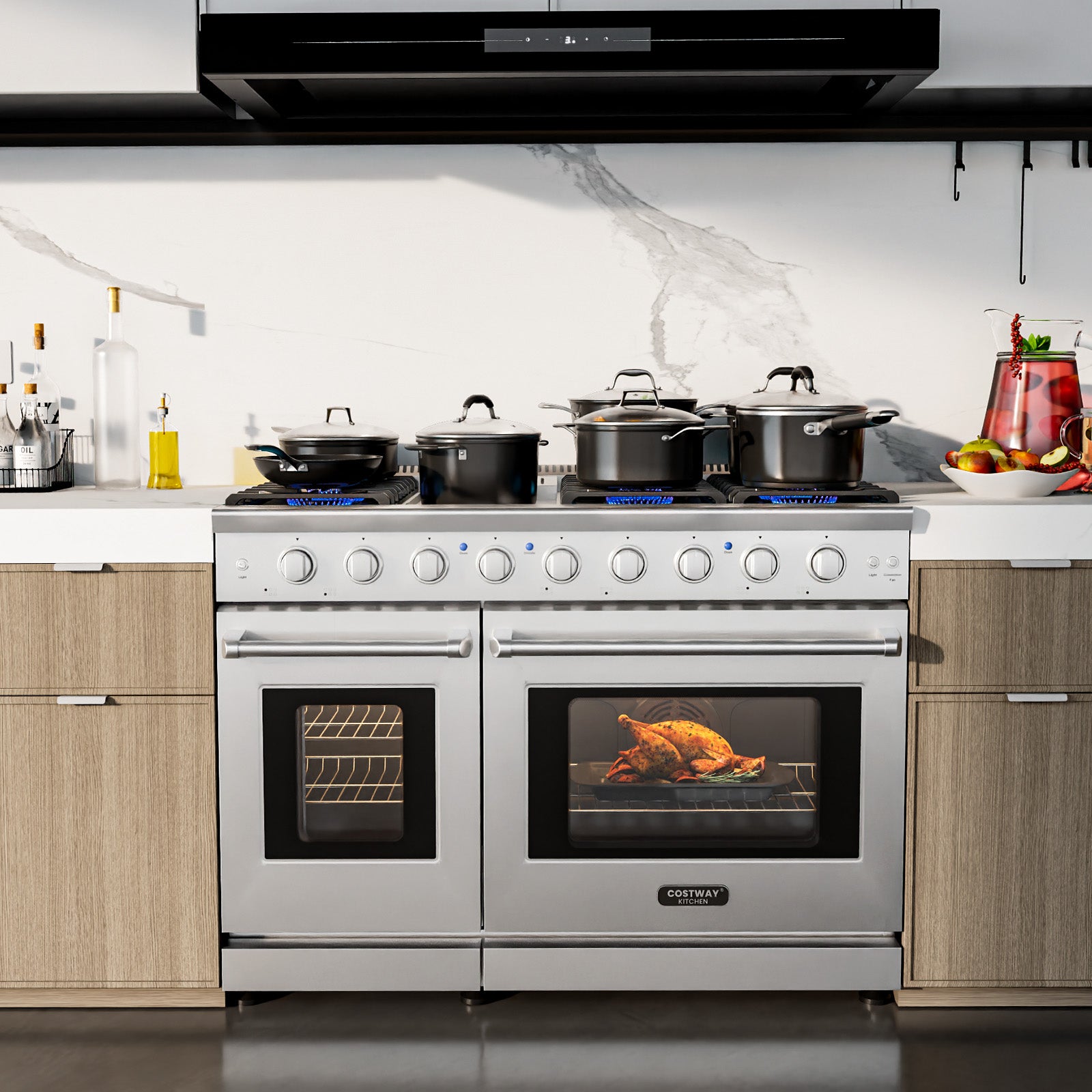 48 英寸独立式天然气灶，带 7 个燃烧器炉灶 48 Inches Freestanding Natural Gas Range with 7 Burners Cooktop