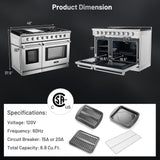 48 英寸独立式天然气灶，带 7 个燃烧器炉灶 48 Inches Freestanding Natural Gas Range with 7 Burners Cooktop