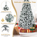 预亮优质雪植绒铰链人造圣诞树 - 7.5 英尺 Pre-Lit Premium Snow Flocked Hinged Artificial Christmas Tree-7.5 ft