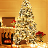 预亮优质雪植绒铰链人造圣诞树 - 7.5 英尺 Pre-Lit Premium Snow Flocked Hinged Artificial Christmas Tree-7.5 ft