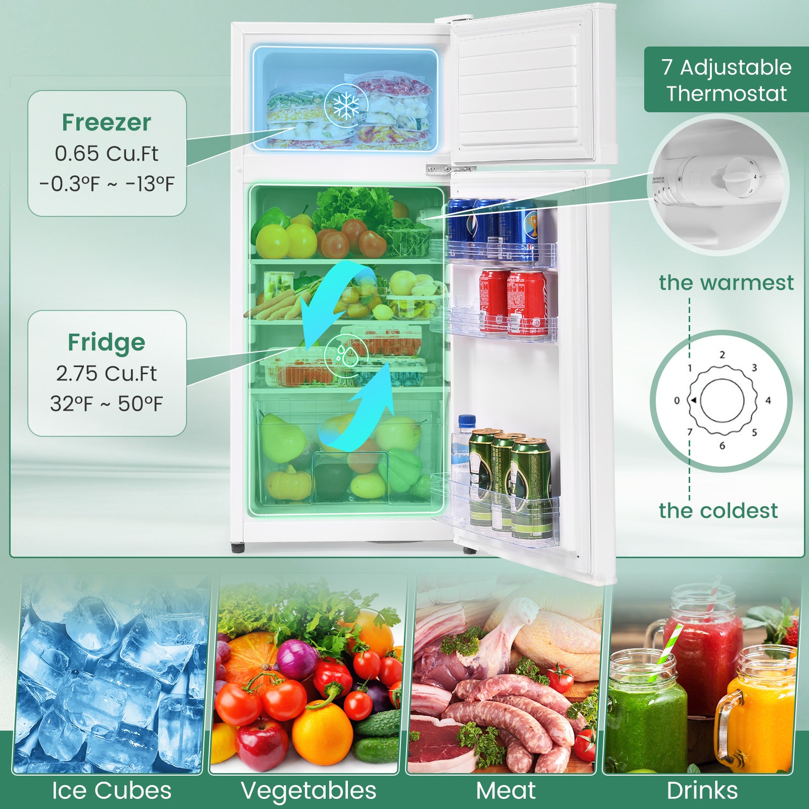 2门冷轧板紧凑型冰箱-白色 2 Doors Cold-rolled Sheet Compact Refrigerator-White