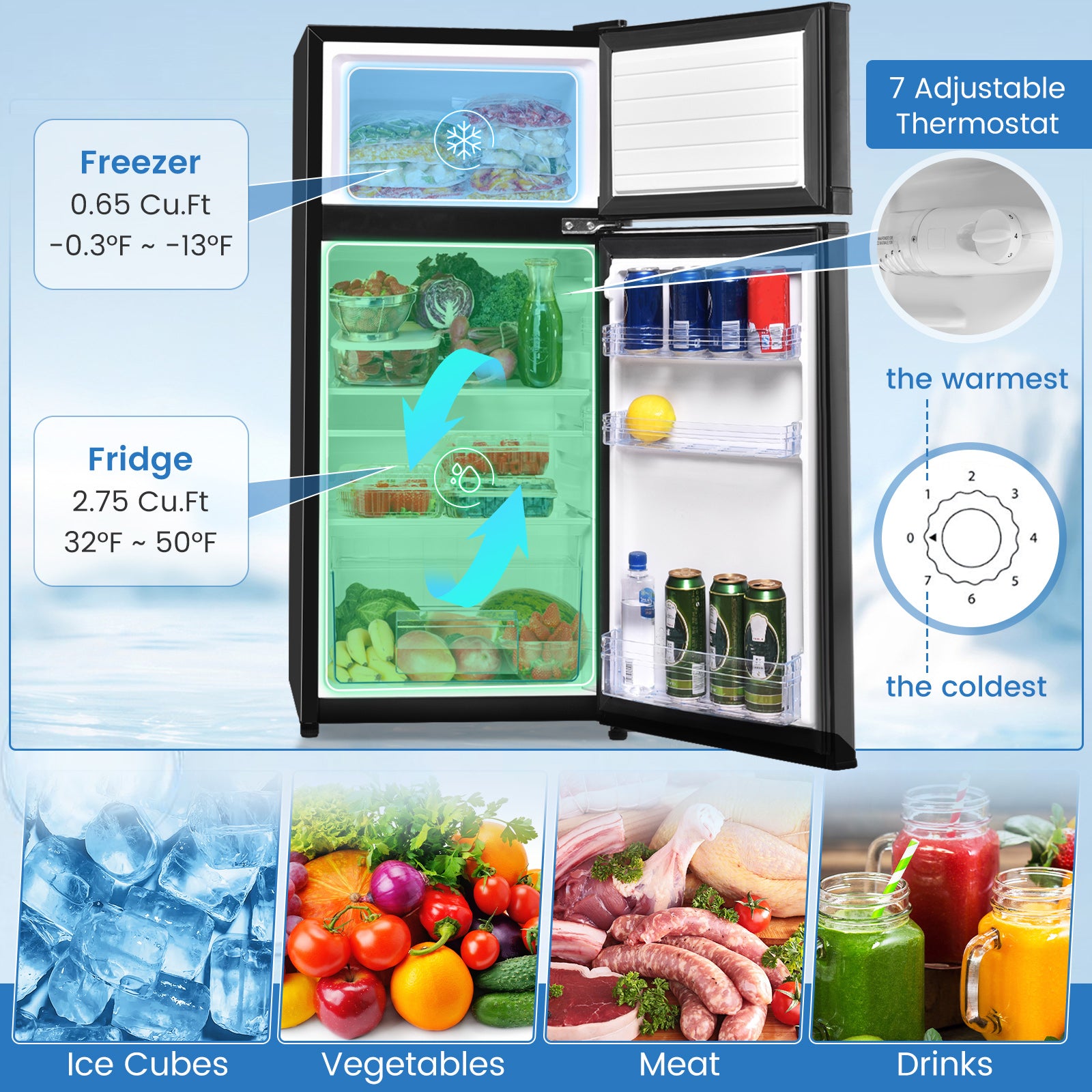 2门冷轧板紧凑型冰箱-黑色 2 Doors Cold-rolled Sheet Compact Refrigerator-Black