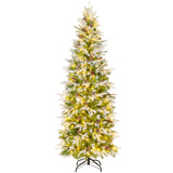 6/7.5/9 英尺预亮人造圣诞树雪植铰链 - 6 英尺 6/7.5/9 Feet Pre-Lit Artificial Christmas Tree Snow Flocked Hinged-6 ft