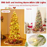 6/7.5/9 英尺预亮人造圣诞树雪植铰链 - 6 英尺 6/7.5/9 Feet Pre-Lit Artificial Christmas Tree Snow Flocked Hinged-6 ft