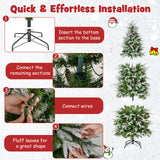 6/7.5/9 英尺预亮人造圣诞树雪植铰链 - 6 英尺 6/7.5/9 Feet Pre-Lit Artificial Christmas Tree Snow Flocked Hinged-6 ft