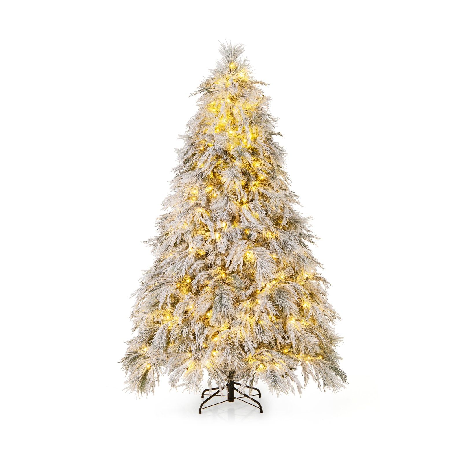 7 英尺预亮雪植绒圣诞树，带暖白色 LED 灯 - 7 英尺 7 Feet Pre-Lit Snow Flocked Christmas Tree with Warm White LED Lights-7 ft