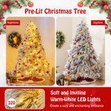 7 英尺预亮雪植绒圣诞树，带暖白色 LED 灯 - 7 英尺 7 Feet Pre-Lit Snow Flocked Christmas Tree with Warm White LED Lights-7 ft