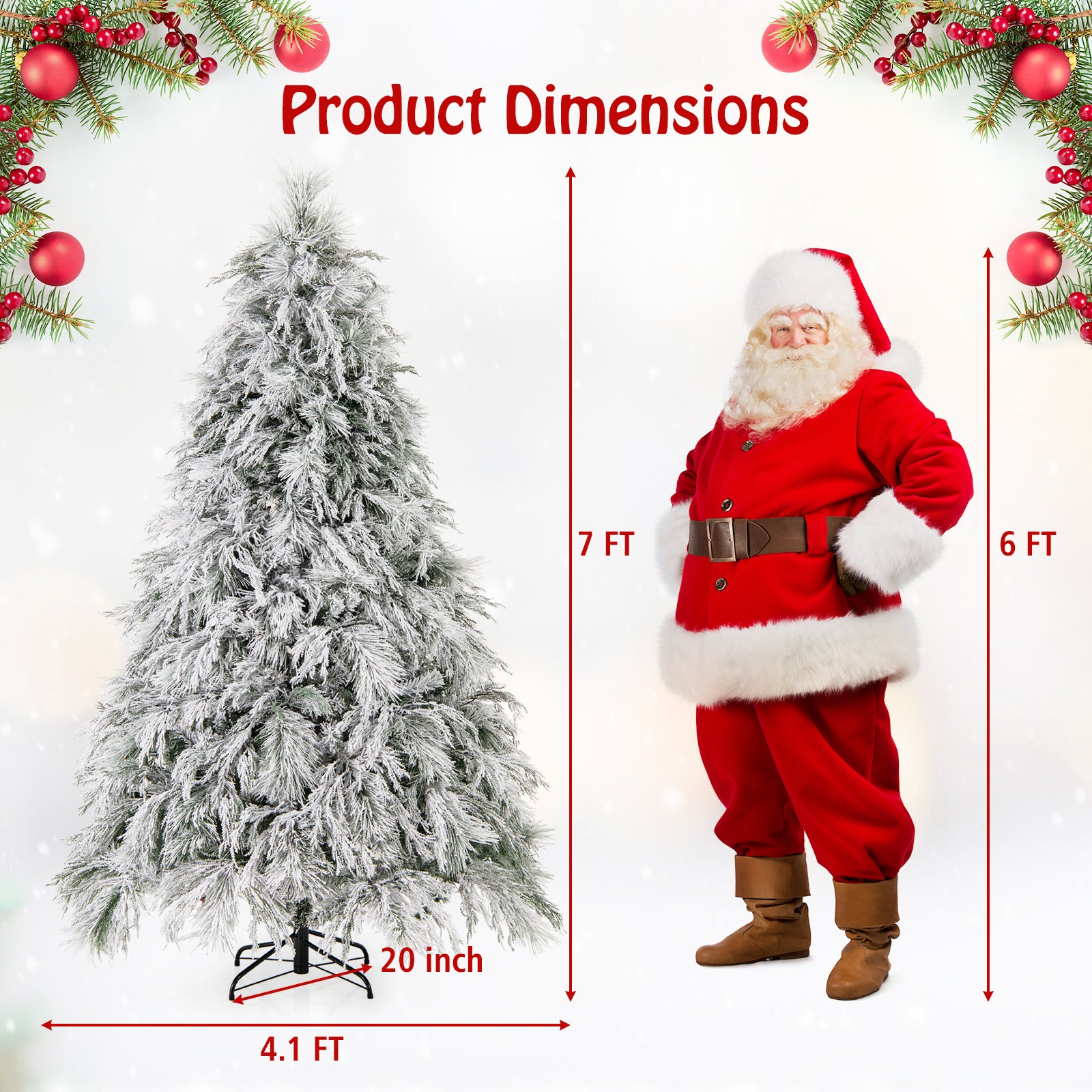 7 英尺预亮雪植绒圣诞树，带暖白色 LED 灯 - 7 英尺 7 Feet Pre-Lit Snow Flocked Christmas Tree with Warm White LED Lights-7 ft