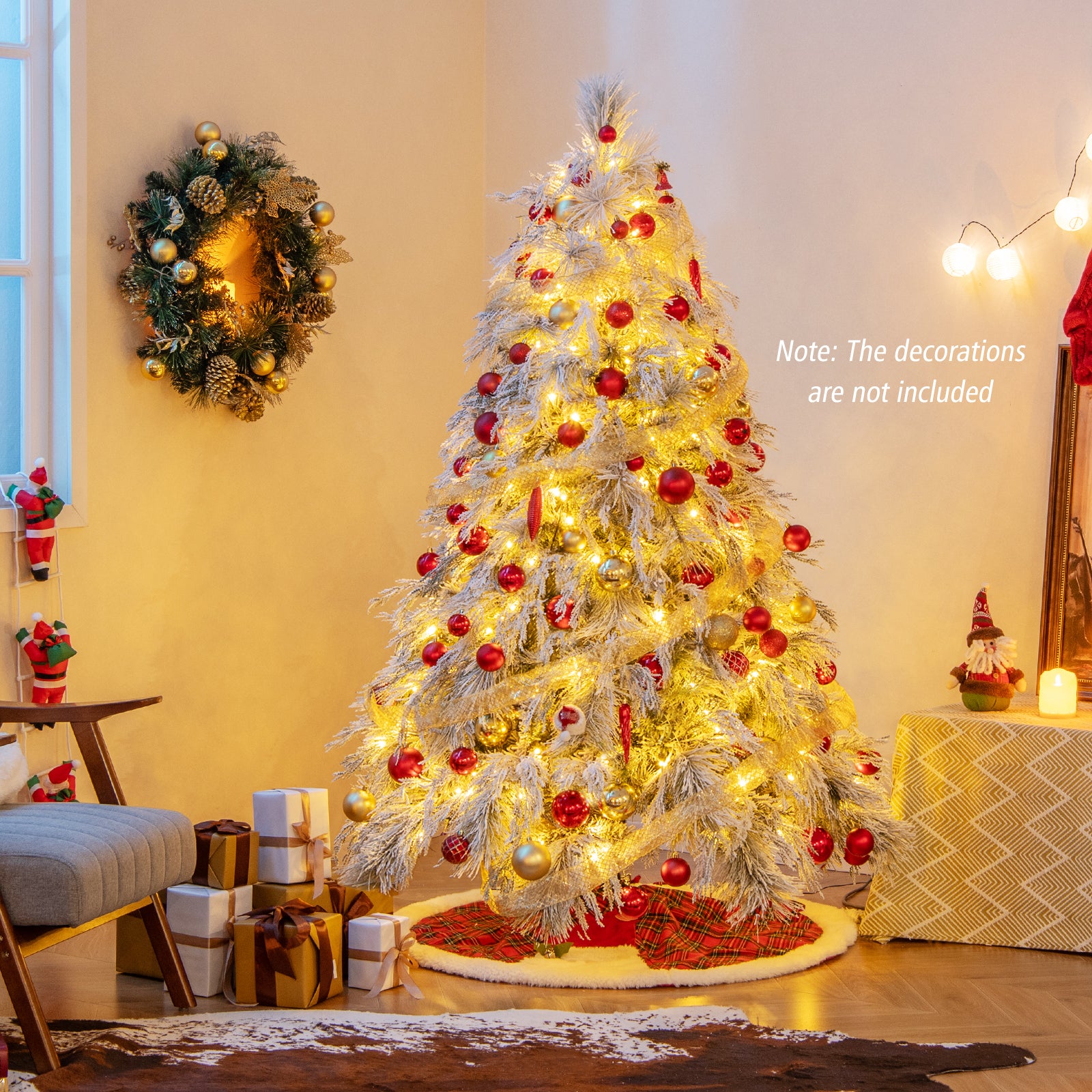 6 英尺预亮雪植绒圣诞树，带暖白色 LED 灯 - 6 英尺 6 Feet Pre-Lit Snow Flocked Christmas Tree with Warm White LED Lights-6 ft