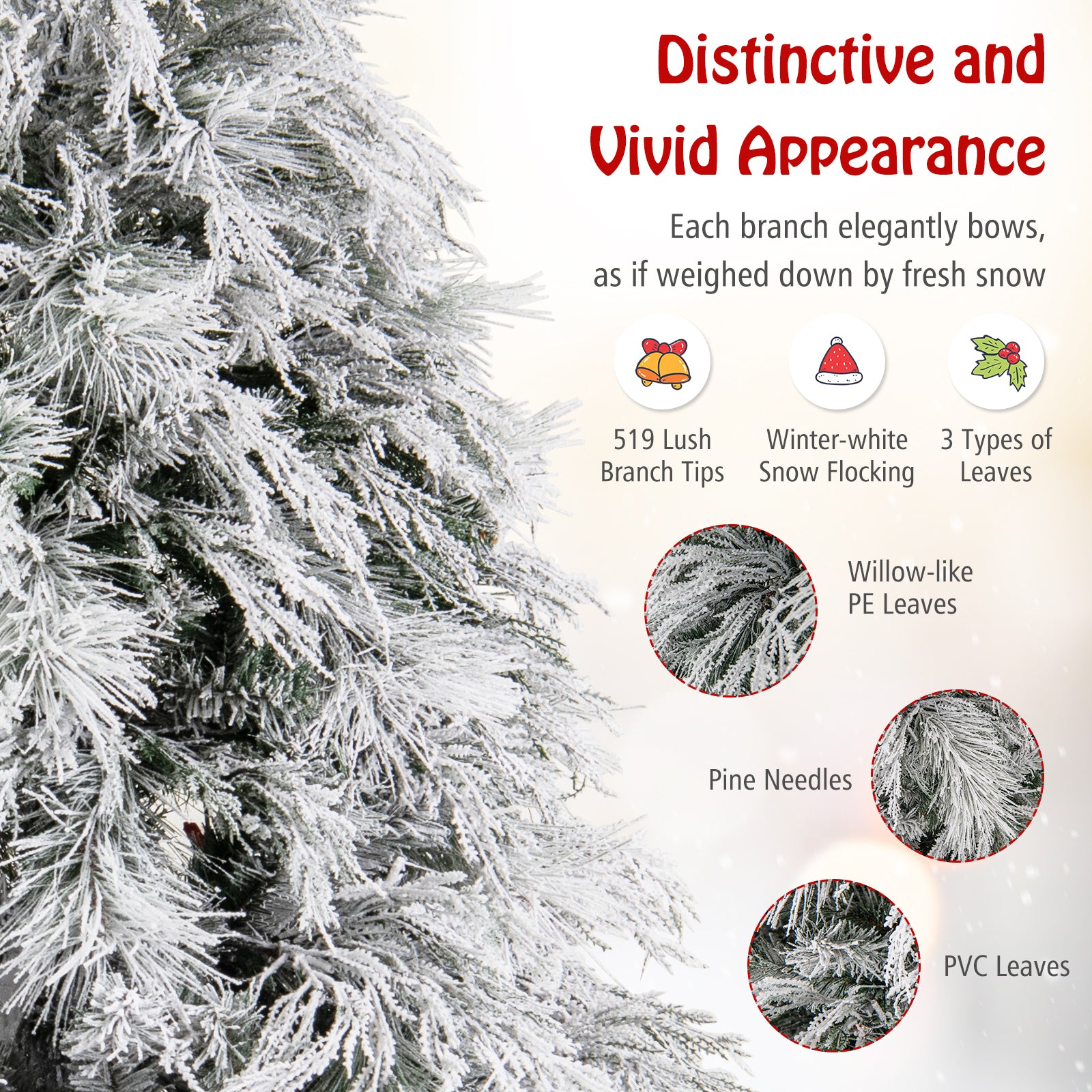 6 英尺预亮雪植绒圣诞树，带暖白色 LED 灯 - 6 英尺 6 Feet Pre-Lit Snow Flocked Christmas Tree with Warm White LED Lights-6 ft