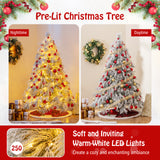 6 英尺预亮雪植绒圣诞树，带暖白色 LED 灯 - 6 英尺 6 Feet Pre-Lit Snow Flocked Christmas Tree with Warm White LED Lights-6 ft