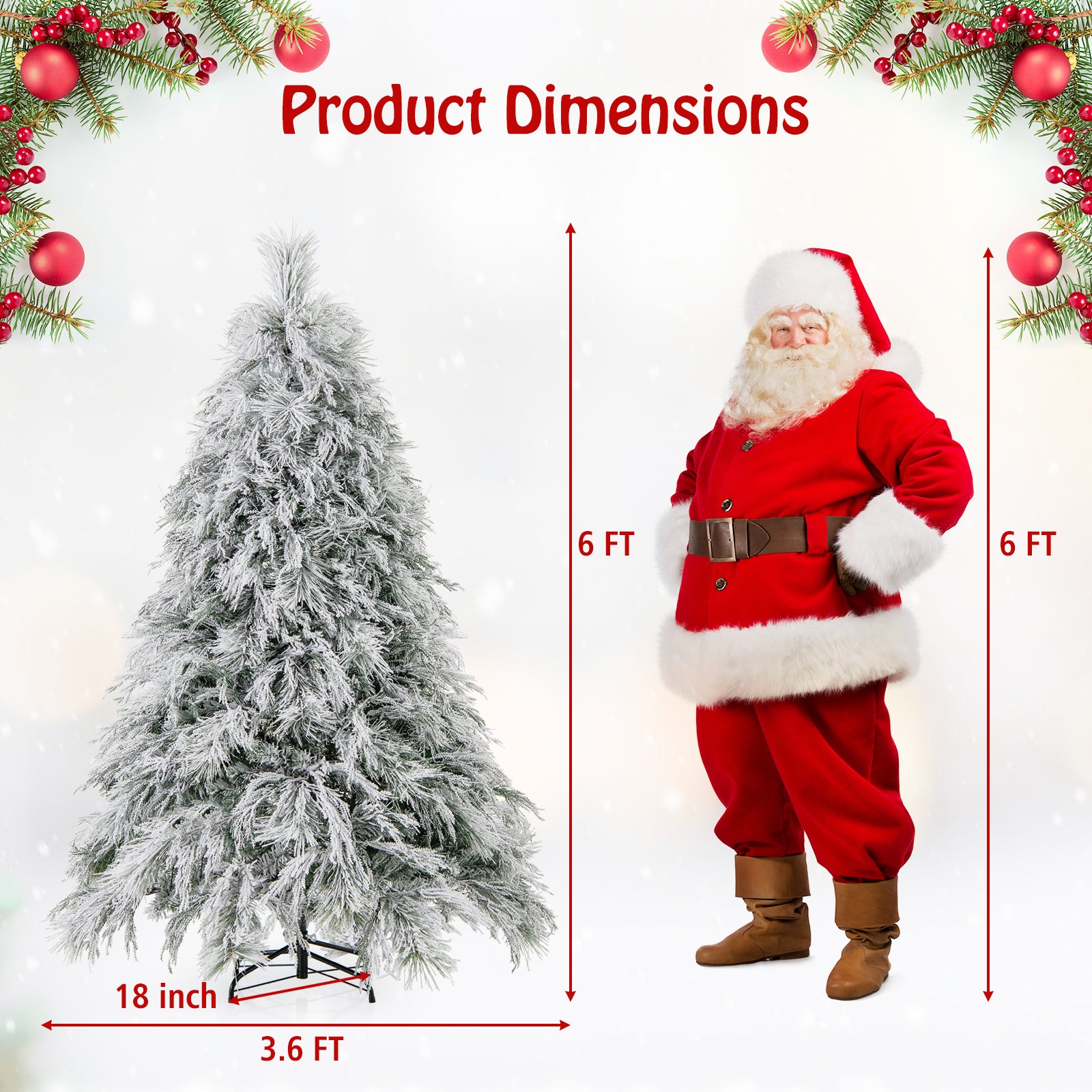 6 英尺预亮雪植绒圣诞树，带暖白色 LED 灯 - 6 英尺 6 Feet Pre-Lit Snow Flocked Christmas Tree with Warm White LED Lights-6 ft