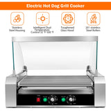 不锈钢商用 11 滚筒烧烤机和 30 热狗炊具机 Stainless Steel Commercial 11 Roller Grill and 30 Hot Dog Cooker Machine