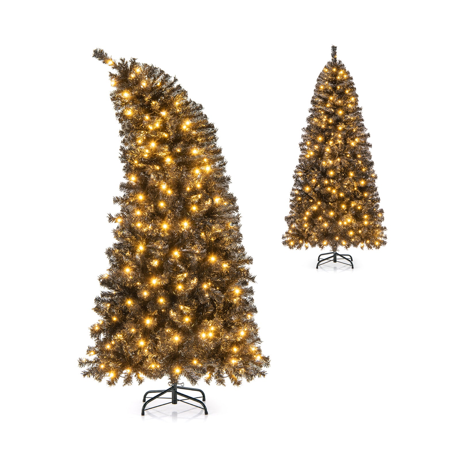 6/7 英尺人造圣诞树，顶部可弯曲，带暖光 - 6 英尺 6/7 FT Artificial Christmas Tree with Bendable Top Section and Warm Light-6 FT