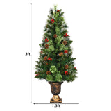 3'/4'/5' LED 圣诞入口树带红色浆果松果 - 3' 3'/4'/5' LED Christmas Entrance Tree w/ Red Berries Pine Cones-3'