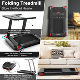 折叠电动紧凑型步行跑步机带APP控制音箱-红色 Folding Electric Compact Walking Treadmill with APP Control Speaker-Red