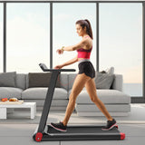 折叠电动紧凑型步行跑步机带APP控制音箱-红色 Folding Electric Compact Walking Treadmill with APP Control Speaker-Red