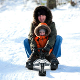 儿童雪橇带方向盘双刹车拉绳-黑色 Kids Snow Sled with Steering Wheel and Double Brakes Pull Rope-Black