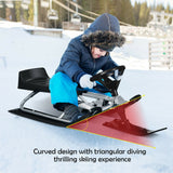 儿童雪橇带方向盘双刹车拉绳-黑色 Kids Snow Sled with Steering Wheel and Double Brakes Pull Rope-Black