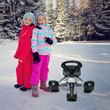 儿童雪橇带方向盘双刹车拉绳-黑色 Kids Snow Sled with Steering Wheel and Double Brakes Pull Rope-Black