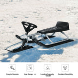 儿童雪橇带方向盘双刹车拉绳-黑色 Kids Snow Sled with Steering Wheel and Double Brakes Pull Rope-Black