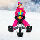 儿童雪橇带方向盘双刹车拉绳-黑色 Kids Snow Sled with Steering Wheel and Double Brakes Pull Rope-Black