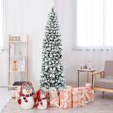 7.5 英尺无灯铰链雪绒人造铅笔圣诞树，带 641 个笔尖 7.5 Feet Unlit Hinged Snow Flocked Artificial Pencil Christmas Tree with 641 Tips