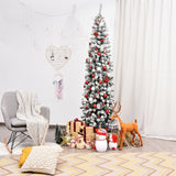 7.5 英尺无灯铰链雪绒人造铅笔圣诞树，带 641 个笔尖 7.5 Feet Unlit Hinged Snow Flocked Artificial Pencil Christmas Tree with 641 Tips