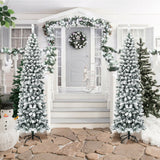 7.5 英尺无灯铰链雪绒人造铅笔圣诞树，带 641 个笔尖 7.5 Feet Unlit Hinged Snow Flocked Artificial Pencil Christmas Tree with 641 Tips