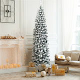 7.5 英尺无灯铰链雪绒人造铅笔圣诞树，带 641 个笔尖 7.5 Feet Unlit Hinged Snow Flocked Artificial Pencil Christmas Tree with 641 Tips