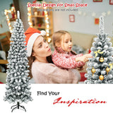 7.5 英尺无灯铰链雪绒人造铅笔圣诞树，带 641 个笔尖 7.5 Feet Unlit Hinged Snow Flocked Artificial Pencil Christmas Tree with 641 Tips