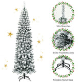 7.5 英尺无灯铰链雪绒人造铅笔圣诞树，带 641 个笔尖 7.5 Feet Unlit Hinged Snow Flocked Artificial Pencil Christmas Tree with 641 Tips