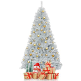 7.5 英尺铰链不发光人造银金属丝圣诞树 7.5 Ft Hinged Unlit Artificial Silver Tinsel Christmas Tree