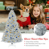 7.5 英尺铰链不发光人造银金属丝圣诞树 7.5 Ft Hinged Unlit Artificial Silver Tinsel Christmas Tree