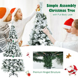 6 英尺雪植绒铰链圣诞树，配有浆果和一品红花 6 Feet Snow Flocked Hinged Christmas Tree with Berries and Poinsettia Flowers