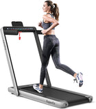 二合一电动健康健身折叠跑步机带双显示屏-银色 2-in-1 Electric Motorized Health and Fitness Folding Treadmill with Dual Display-Silver