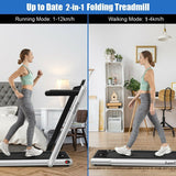 二合一电动健康健身折叠跑步机带双显示屏-银色 2-in-1 Electric Motorized Health and Fitness Folding Treadmill with Dual Display-Silver