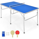 60英寸便携式网球乒乓球折叠桌带配件-蓝色 60 Inch Portable Tennis Ping Pong Folding Table with Accessories-Blue