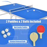 60英寸便携式网球乒乓球折叠桌带配件-蓝色 60 Inch Portable Tennis Ping Pong Folding Table with Accessories-Blue