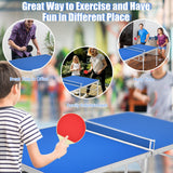 60英寸便携式网球乒乓球折叠桌带配件-蓝色 60 Inch Portable Tennis Ping Pong Folding Table with Accessories-Blue