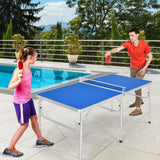 60英寸便携式网球乒乓球折叠桌带配件-蓝色 60 Inch Portable Tennis Ping Pong Folding Table with Accessories-Blue